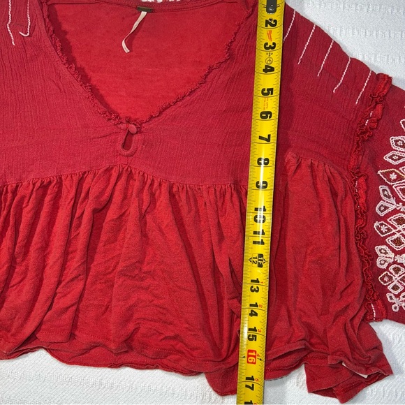 Free People Embroidered Top Boho Peasant Blouse Womens M Balloon Sleeve - Picture 10 of 10